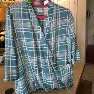 Teal & cream crossover Blouse